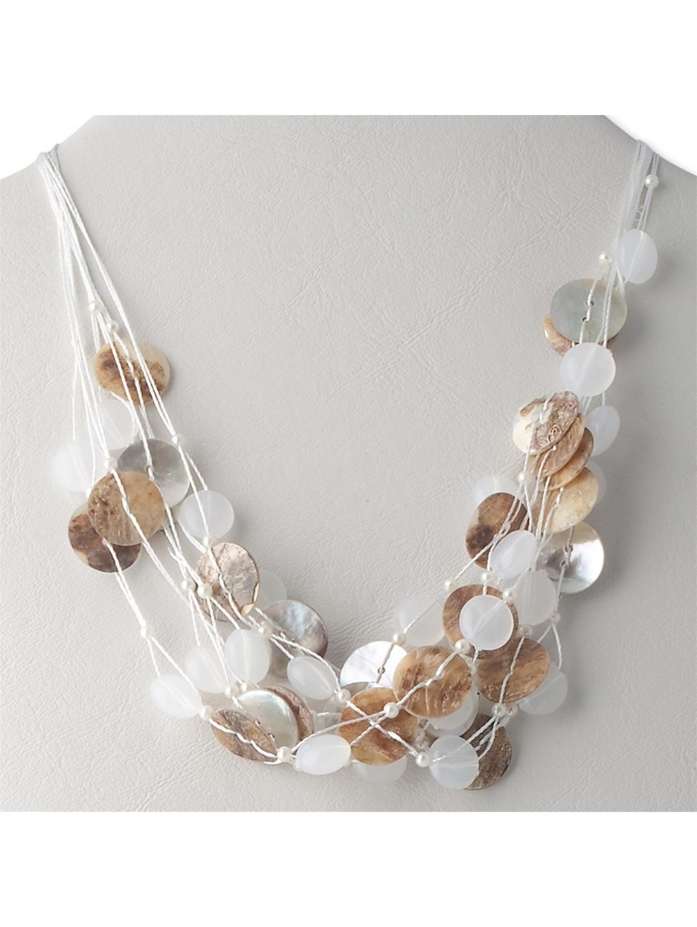 Philippines Artisan Freshwater Pearl Mussel Shell Layered White Tones Necklace